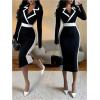 image:imageGORGLITTER Womens Color Block Midi Dress Elegant Classy Fall Long Sleeve Bodycon Cocktail Dinner Birthday Work DressesBlack and White