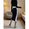 image:imageGORGLITTER Womens Color Block Midi Dress Elegant Classy Fall Long Sleeve Bodycon Cocktail Dinner Birthday Work DressesBlack and White