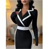image:imageGORGLITTER Womens Color Block Midi Dress Elegant Classy Fall Long Sleeve Bodycon Cocktail Dinner Birthday Work DressesBlack and White