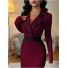 image:imageGORGLITTER Womens Color Block Midi Dress Elegant Classy Fall Long Sleeve Bodycon Cocktail Dinner Birthday Work DressesBurgundy