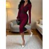 image:imageGORGLITTER Womens Color Block Midi Dress Elegant Classy Fall Long Sleeve Bodycon Cocktail Dinner Birthday Work DressesBurgundy