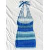 image:imageGORGLITTER Womens Crochet Halter Mini Dress Cut Out Colorblock Backless Knit Summer Vacation Beach Cover Up SundressesBlue