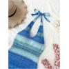 image:imageGORGLITTER Womens Crochet Halter Mini Dress Cut Out Colorblock Backless Knit Summer Vacation Beach Cover Up SundressesBlue