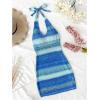 image:imageGORGLITTER Womens Crochet Halter Mini Dress Cut Out Colorblock Backless Knit Summer Vacation Beach Cover Up SundressesBlue