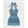 image:imageGORGLITTER Womens Crochet Halter Mini Dress Cut Out Colorblock Backless Knit Summer Vacation Beach Cover Up SundressesBlue Chervon