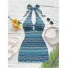 image:imageGORGLITTER Womens Crochet Halter Mini Dress Cut Out Colorblock Backless Knit Summer Vacation Beach Cover Up SundressesBlue Chervon