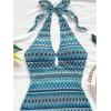 image:imageGORGLITTER Womens Crochet Halter Mini Dress Cut Out Colorblock Backless Knit Summer Vacation Beach Cover Up SundressesBlue Chervon