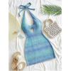 image:imageGORGLITTER Womens Crochet Halter Mini Dress Cut Out Colorblock Backless Knit Summer Vacation Beach Cover Up SundressesBlue Tie Dye