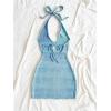 image:imageGORGLITTER Womens Crochet Halter Mini Dress Cut Out Colorblock Backless Knit Summer Vacation Beach Cover Up SundressesBlue Tie Dye