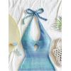 image:imageGORGLITTER Womens Crochet Halter Mini Dress Cut Out Colorblock Backless Knit Summer Vacation Beach Cover Up SundressesBlue Tie Dye