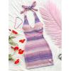 image:imageGORGLITTER Womens Crochet Halter Mini Dress Cut Out Colorblock Backless Knit Summer Vacation Beach Cover Up SundressesPurple