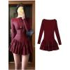 image:imageGORGLITTER Womens Drop Cinched Waist Mini Dress Long Sleeve Ruffle Flowy Party Birthday Cocktail Graduation DressesBurgundy