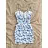 image:imageGORGLITTER Womens Floral Mesh Bodycon Mini Dress Ruched Spaghetti Strap Cami Dresses Summer Beach Going Out DressBlue and White