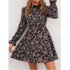 image:imageGORGLITTER Womens Floral Mini Dress Ruffle Long Sleeve Mock Neck Smocked Casual Boho Flowy DressesBlue
