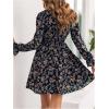 image:imageGORGLITTER Womens Floral Mini Dress Ruffle Long Sleeve Mock Neck Smocked Casual Boho Flowy DressesBlue