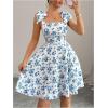 image:imageGORGLITTER Womens Floral Print Tie Shoulder Sleeveless Flowy Dress Square Neck Smocked Short Summer DressBlue and White