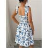 image:imageGORGLITTER Womens Floral Print Tie Shoulder Sleeveless Flowy Dress Square Neck Smocked Short Summer DressBlue and White