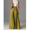 image:imageGORGLITTER Womens Flowy Wide Leg Pants Boho Loose Elastic High Waisted Textured Palazzo Trousers Vacation CasualOlive Green