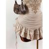 image:imageGORGLITTER Womens Graphic Halter Neck Dress Ruched Drawstring Tiered Ruffle Backless Y2k Club Bodycon Mini DressesApricot