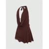 image:imageGORGLITTER Womens Halter Backless Dresses Deep V Neck Flowy Chiffon Bow Tie Layered Party Summer Mini DressCoffee Brown