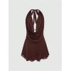 image:imageGORGLITTER Womens Halter Backless Dresses Deep V Neck Flowy Chiffon Bow Tie Layered Party Summer Mini DressCoffee Brown