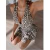 image:imageGORGLITTER Womens Halter Mini Dress Sexy Leopard Print Backless Sleeveless Bodycon Tiered Ruffle Y2k Goth DressesBrown and Black