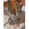 image:imageGORGLITTER Womens Halter Mini Dress Sexy Leopard Print Backless Sleeveless Bodycon Tiered Ruffle Y2k Goth DressesBrown and Black