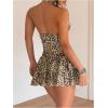 image:imageGORGLITTER Womens Halter Mini Dress Sexy Leopard Print Backless Sleeveless Bodycon Tiered Ruffle Y2k Goth DressesBrown and Black