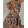 image:imageGORGLITTER Womens Halter Mini Dress Sexy Leopard Print Backless Sleeveless Bodycon Tiered Ruffle Y2k Goth DressesBrown and Black