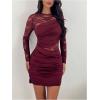image:imageGORGLITTER Womens Lace Birthday Mini Dress Long Sleeve Bodycon Cocktail Holiday Formal Wedding Guest Party DressesBurgundy