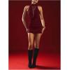 image:imageGORGLITTER Womens Lace Birthday Mini Dress Summer Sleeveless Mock Neck Bodycon Ruched Cocktail Formal Party DressesBurgundy