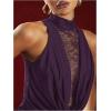 image:imageGORGLITTER Womens Lace Birthday Mini Dress Summer Sleeveless Mock Neck Bodycon Ruched Cocktail Formal Party DressesPurple