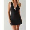 image:imageGORGLITTER Womens Lace Bow Bodycon Mini Dress Tie Front Sleeveless Backless V Neck Casual Summer Going Out Sun DressesBlack