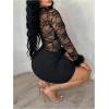 image:imageGORGLITTER Womens Lace Criss Cross Bodycon Mini Dress Fuzzy Trim Ruched Sheer Long Sleeve Club Party DressesBlack