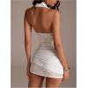 image:imageGORGLITTER Womens Lace Halter Mini Dress Summer Y2K Backless Ruched Wedding Guest Graduation Cocktail Prom Sun DressesWhite