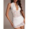 image:imageGORGLITTER Womens Lace Halter Mini Dress Summer Y2K Backless Ruched Wedding Guest Graduation Cocktail Prom Sun DressesWhite