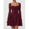 image:imageGORGLITTER Womens Lace Long Sleeve A Line Dress Sexy Mesh Backless Elegant Swing Party Wedding Guest Birthday DressesBurgundy