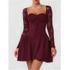 image:imageGORGLITTER Womens Lace Long Sleeve A Line Dress Sexy Mesh Backless Elegant Swing Party Wedding Guest Birthday DressesBurgundy