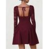 image:imageGORGLITTER Womens Lace Long Sleeve A Line Dress Sexy Mesh Backless Elegant Swing Party Wedding Guest Birthday DressesBurgundy
