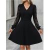 image:imageGORGLITTER Womens Lace Long Sleeve Mini Dress Elegant Classy Fall Casual V Neck Birthday Cocktail Dinner Party DressesBlack