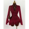 image:imageGORGLITTER Womens Lace Long Sleeves Mini Dress Sexy Y2K Flare Layered Ruffle Bodycon Night Out Party DressesBurgundy