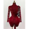 image:imageGORGLITTER Womens Lace Mini Dress Sheer Mesh Ruched Long Sleeve Bodycon Formal Night Out Birthday Party Sexy DressesRose Red