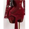 image:imageGORGLITTER Womens Lace Mini Dress Sheer Mesh Ruched Long Sleeve Bodycon Formal Night Out Birthday Party Sexy DressesRose Red