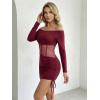 image:imageGORGLITTER Womens Lace Off The Shoulder Dress Ruched Drawstring Mesh Long Sleeve Coquette Bodycon Club Party DressesBurgundy
