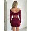 image:imageGORGLITTER Womens Lace Off The Shoulder Dress Ruched Drawstring Mesh Long Sleeve Coquette Bodycon Club Party DressesBurgundy