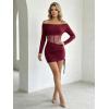 image:imageGORGLITTER Womens Lace Off The Shoulder Dress Ruched Drawstring Mesh Long Sleeve Coquette Bodycon Club Party DressesBurgundy