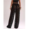 image:imageGORGLITTER Womens Lace Pants Sheer Mesh Floral Wide Leg Pants See Through Rave Bell BottomBlack