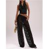 image:imageGORGLITTER Womens Lace Pants Sheer Mesh Floral Wide Leg Pants See Through Rave Bell BottomBlack