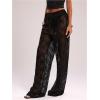image:imageGORGLITTER Womens Lace Pants Sheer Mesh Floral Wide Leg Pants See Through Rave Bell BottomBlack
