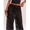 image:imageGORGLITTER Womens Lace Pants Sheer Mesh Floral Wide Leg Pants See Through Rave Bell BottomBlack